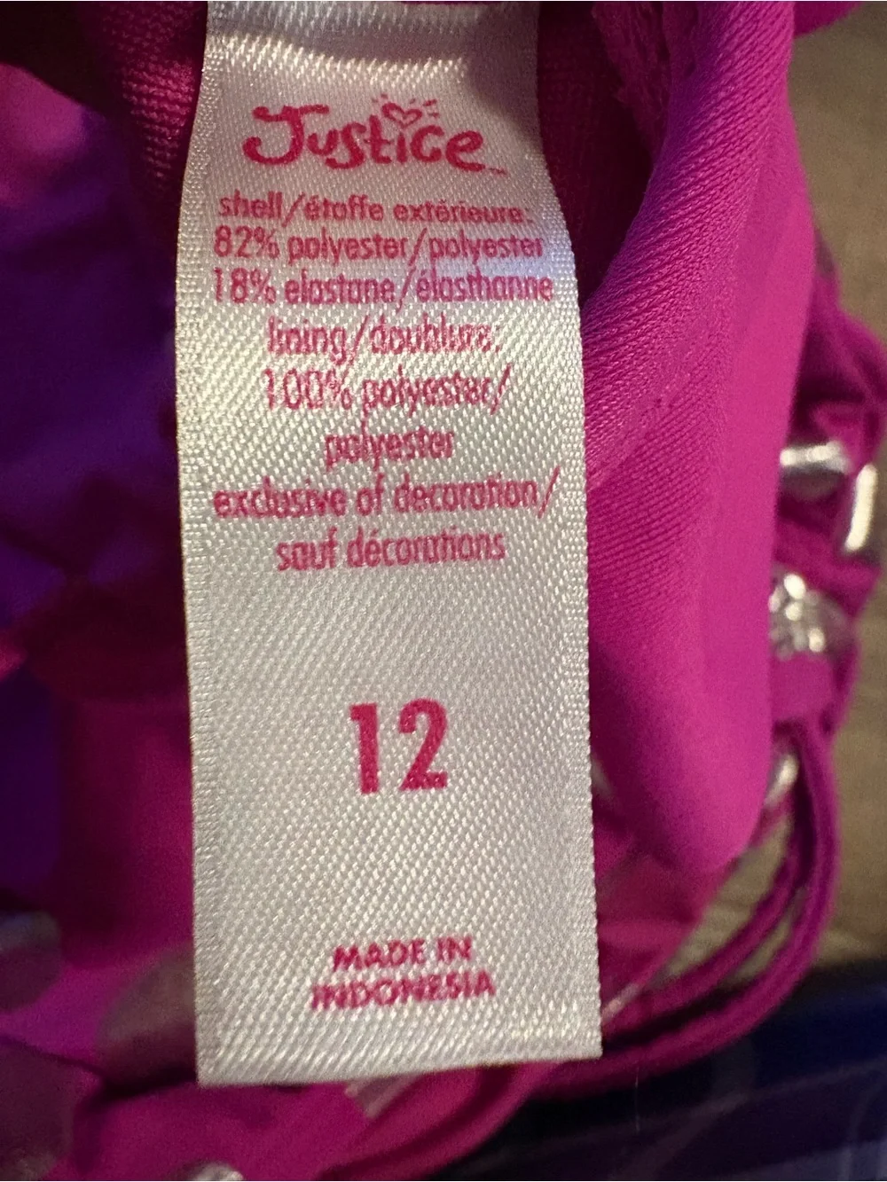 Justice Bright Pink Girls' Swim or Activewear Top